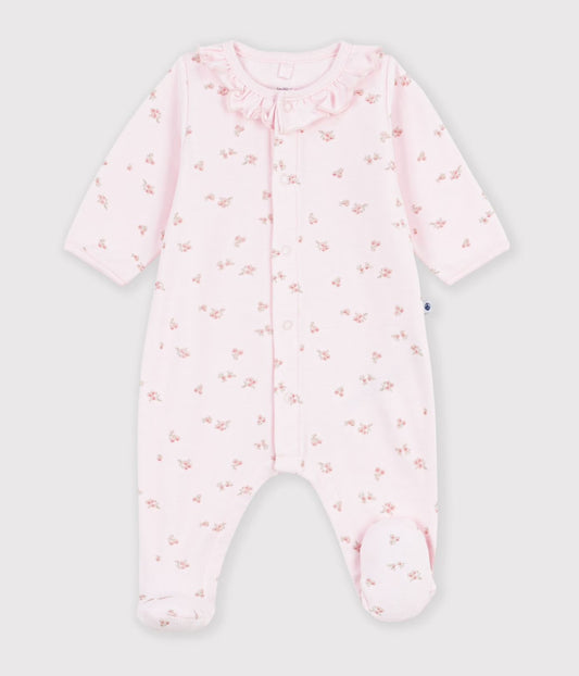 Petit Bateau - velour drakt med blomster - Rosa - jente - 0-6 mnd