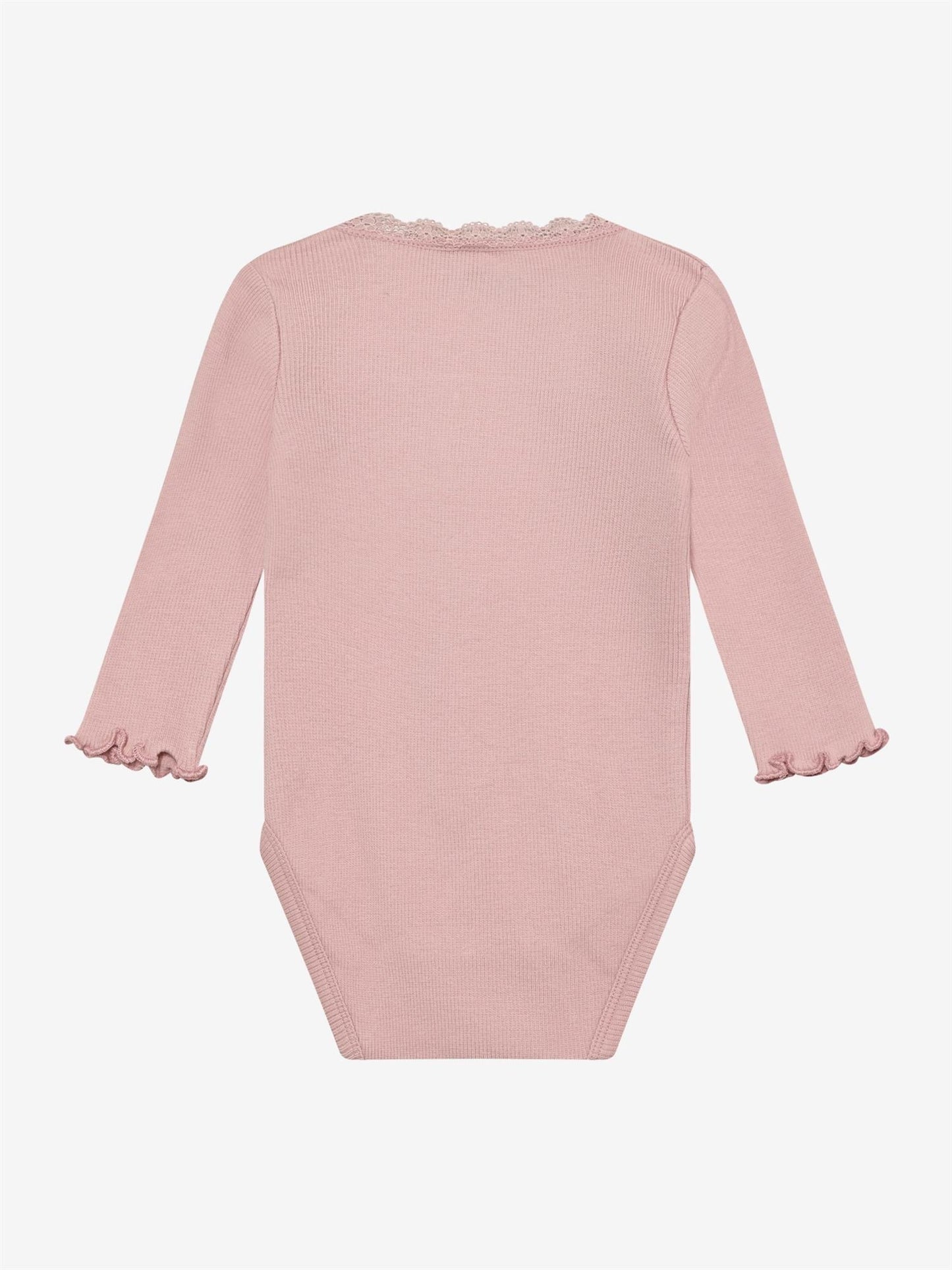 Huttelihut – Body med blonde i halsen – Gammelrosa – Jente – 0.25-2 år