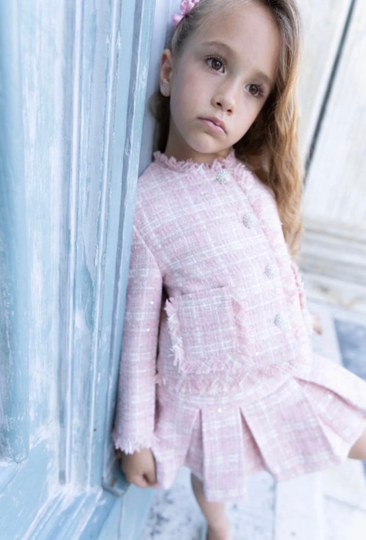 Prinsessefin – Mathildetweed quarts Jacket med glitterknapper – Rosa – Jente – 6-16 år