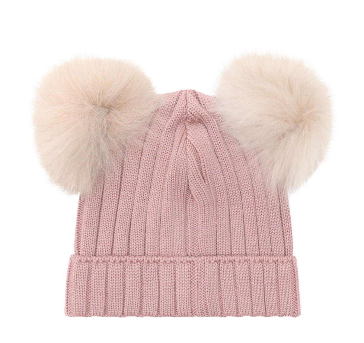 Huttelihut - Hat Knit 2 Alpaca Pom Poms - Rosa - Jente - 2-6 år