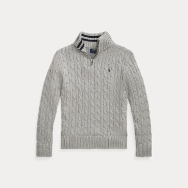 Polo Ralph Lauren – Grå Half Zip genser med flettestrikk – Gutt – 14–20 år
