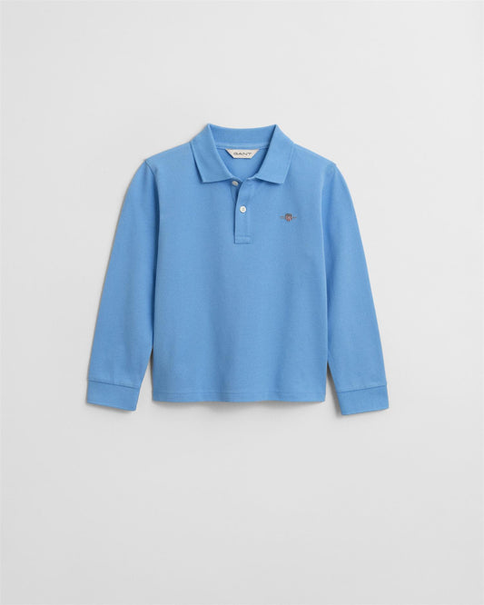 Mellomblå Gant piquet langermet med logo gutt barn 2–8 år