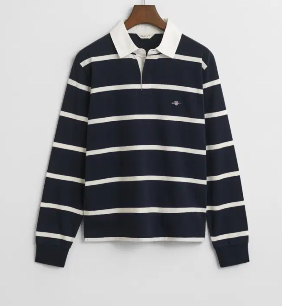 Gant rugby blå/hvit striper gutt