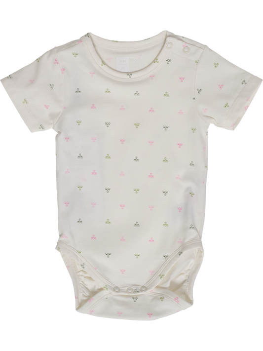 Offwhite body med rosa og grønne logoer fra Hummel for jente
