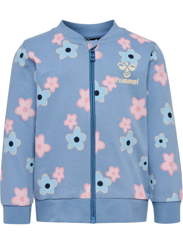Rinna zip jakke med blomsterprint i lyseblå fra Hummel – Jente 1–6 år.