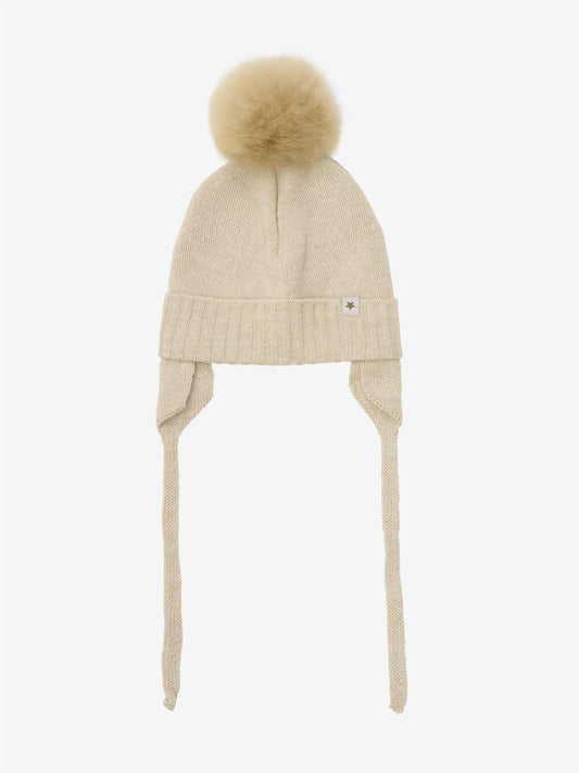 Lys beige Huttelihut ull lue med dusk unisex barn 0–2 år