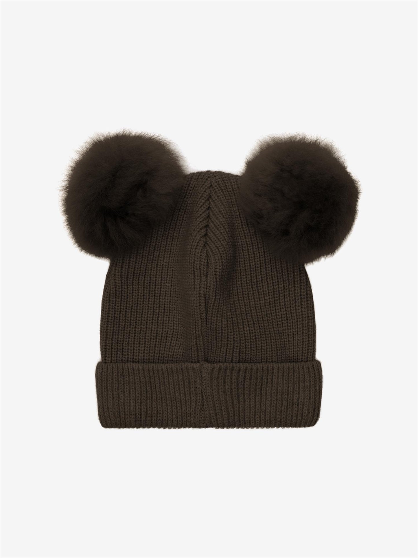 Mørk brun Huttelihut ull lue med to dusker unisex 1–6 år