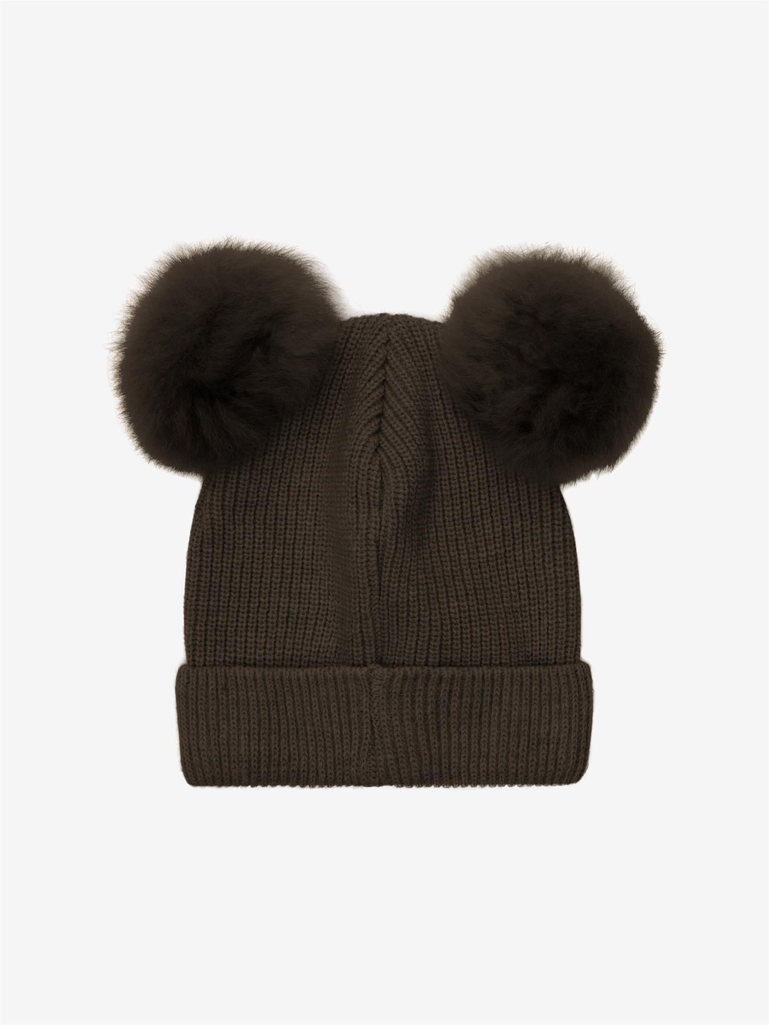 Mørk brun Huttelihut ull lue med to dusker unisex 1–6 år