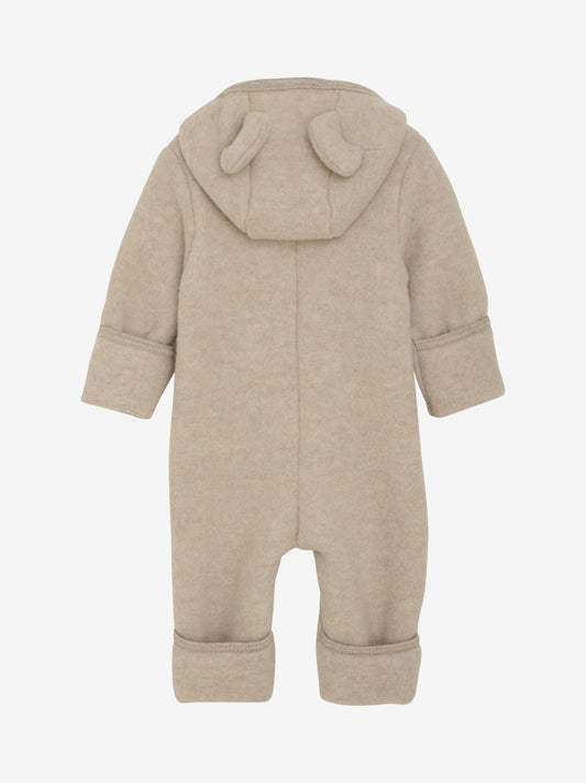 Lys beige Huttelihut ullfleece kjeldress med ører unisex barn 1–18 mnd
