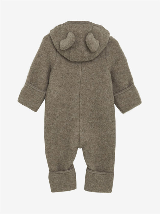 Mørk beige Huttelihut ullfleece kjeldress med ører unisex barn 1–18 mnd