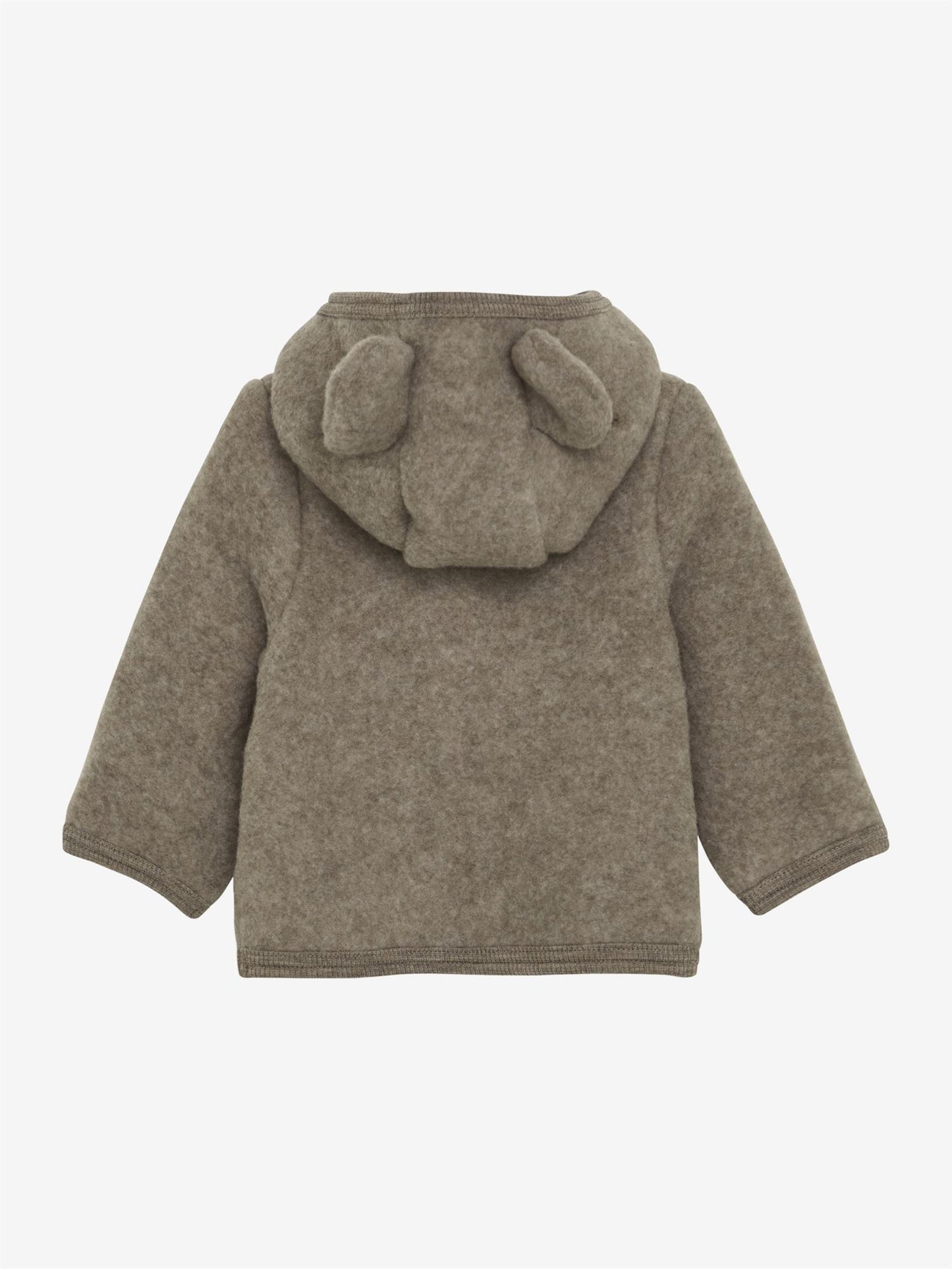 Beige Huttelihut ullfleecejakke med hette og ører unisex barn 3–18 mnd