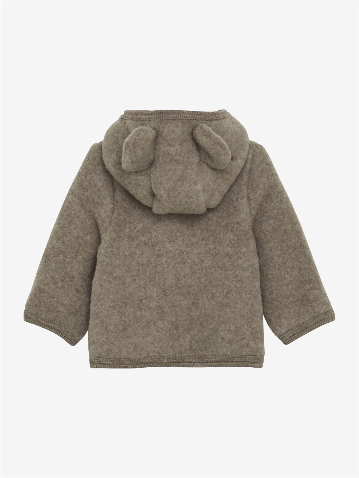 Beige Huttelihut ullfleecejakke med hette og ører unisex barn 3–18 mnd