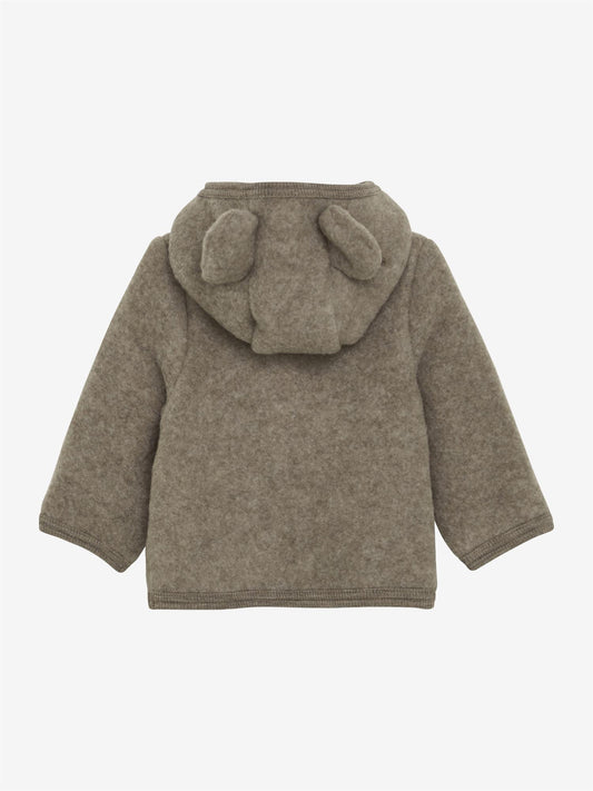 Beige Huttelihut ullfleecejakke med hette og ører unisex barn 3–18 mnd