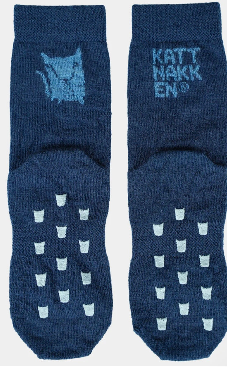 2-pk blå ullsokker med antiskli fra Kattnakken – unisex – Str. 17–27