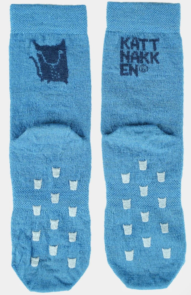 2-pk blå ullsokker med antiskli fra Kattnakken – unisex – Str. 17–27