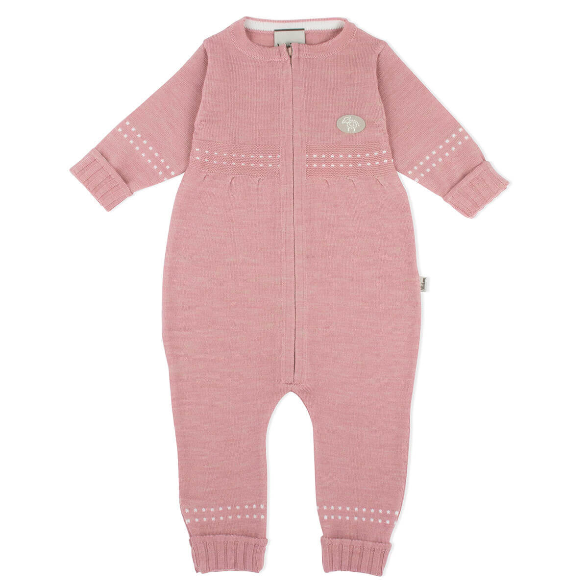 Rosa sparkedress i tynn merinoull fra Lillelam med glidelås og oppbrett på ermer og ben.