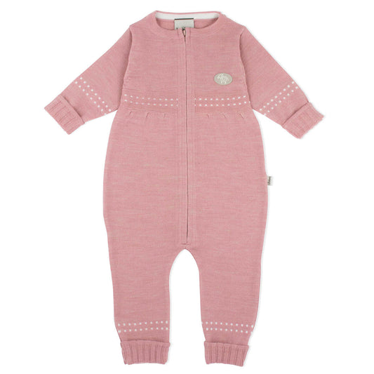 Rosa sparkedress i tynn merinoull fra Lillelam med glidelås og oppbrett på ermer og ben.