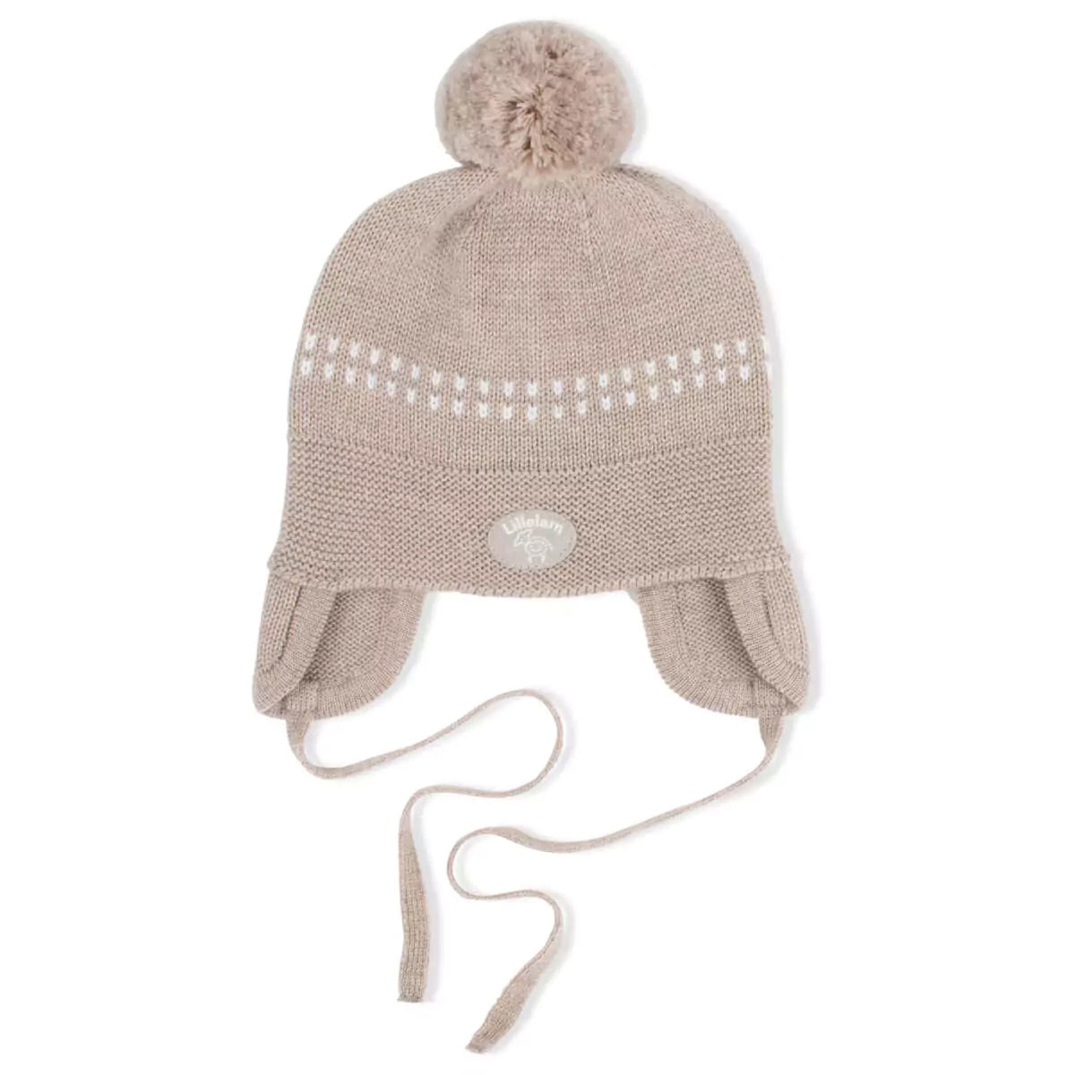 Lillelam classic ullue med øreklaffer og knyting i beige for unisex