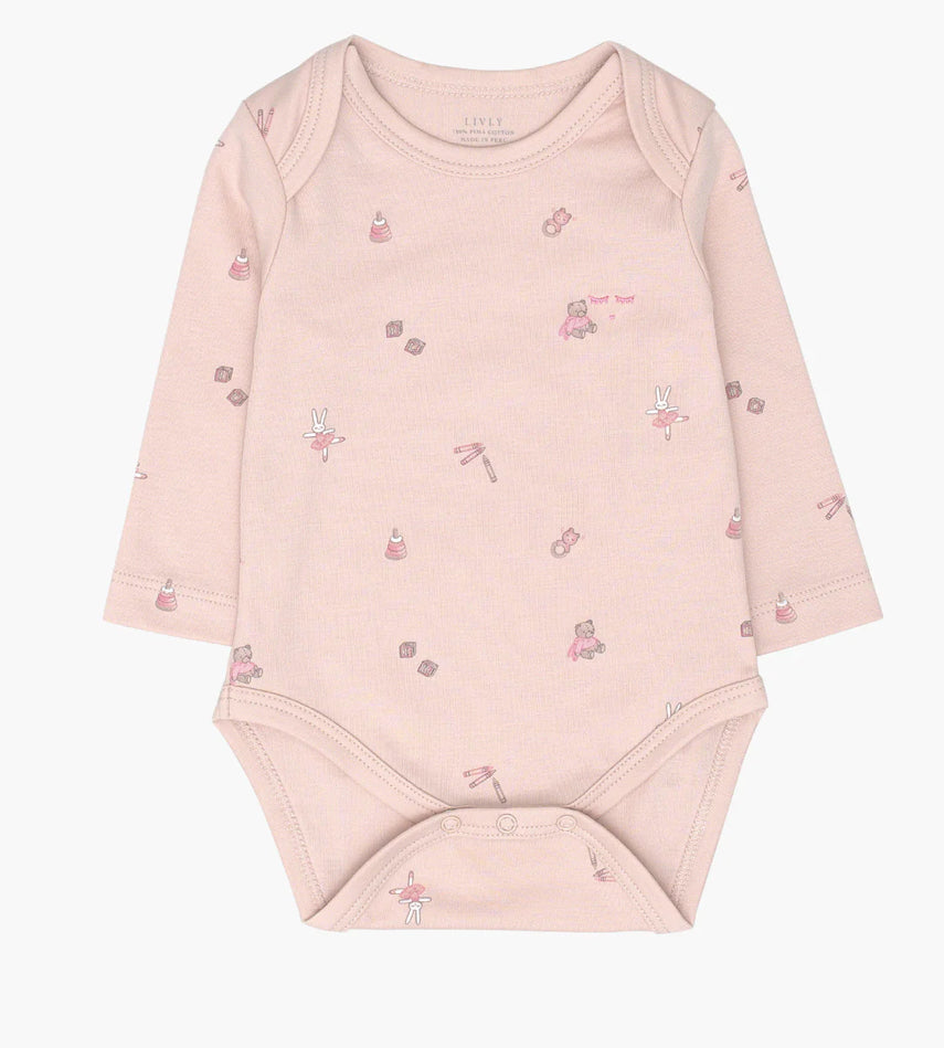Langermet rosa body fra Livly med lekent print – sett forfra