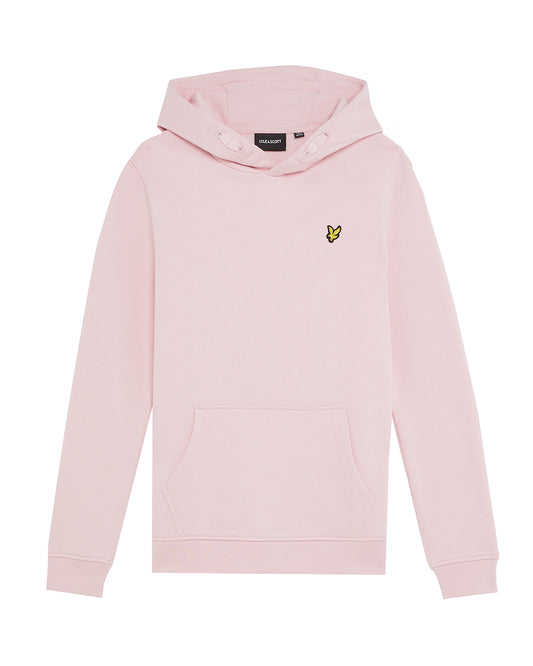 Lyle & Scott rosa hettegenser med gul logo – sett forfra.