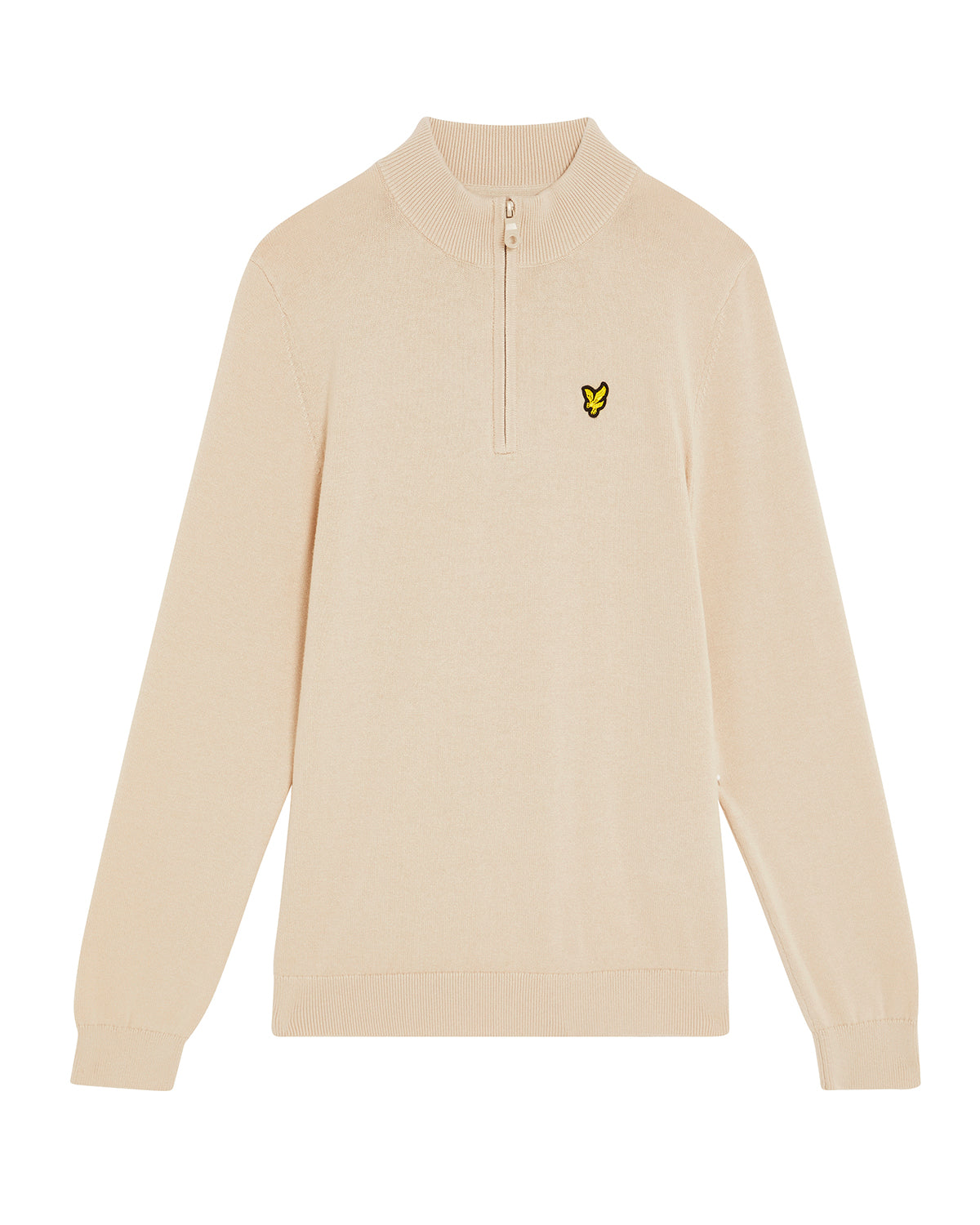 Beige strikket half zip-genser fra Lyle & Scott med gul logo – Gutt
