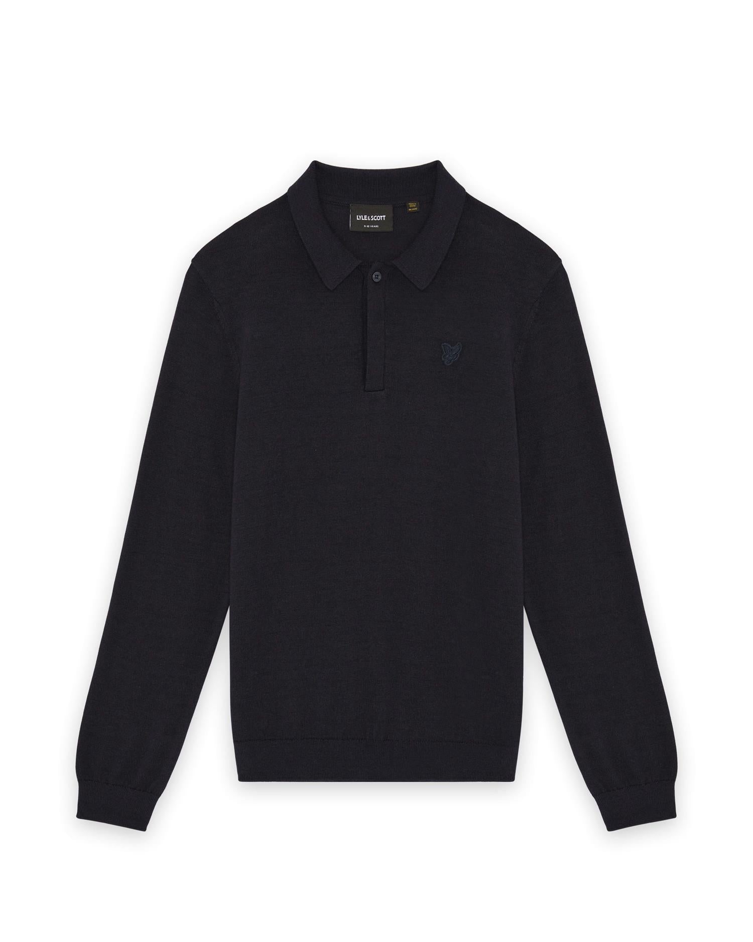 Blå strikket half zip-genser fra Lyle & Scott med gul logo – Gutt