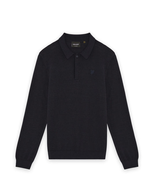 Blå strikket half zip-genser fra Lyle & Scott med gul logo – Gutt