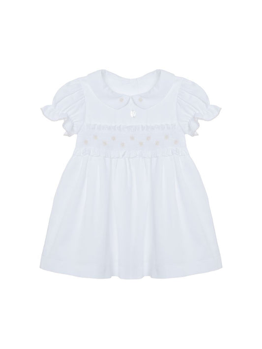 Hvit babykjole fra Patachou med krage og broderte detaljer
