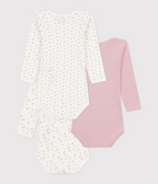 3 pk body fra Petit Bateau i rosa og mønstret for jente.