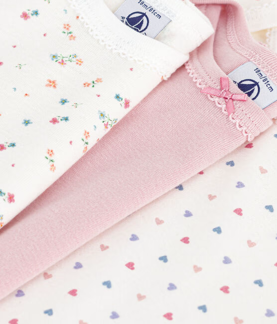3 pk body fra Petit Bateau i rosa og mønstret for jente.
