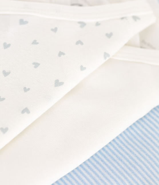3-pakning bodyer fra Petit Bateau i blå og hvit – Gutt 0–1 år.