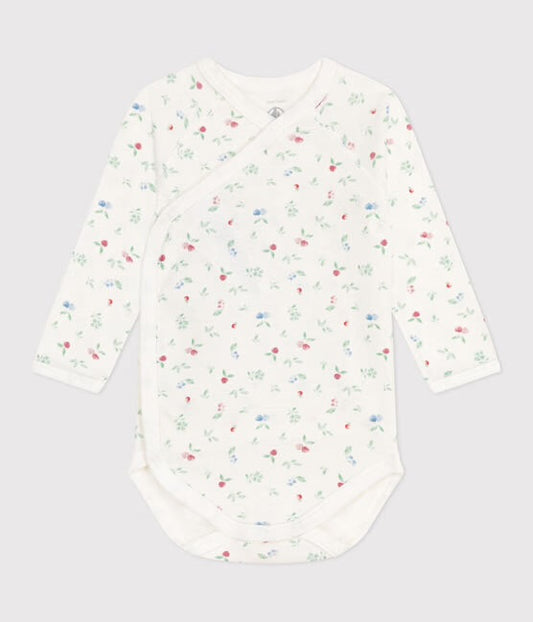 Petit Bateau hvit body med blomsterprint for jente