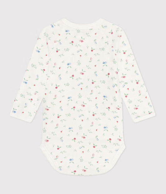 Petit Bateau hvit body med blomsterprint for jente