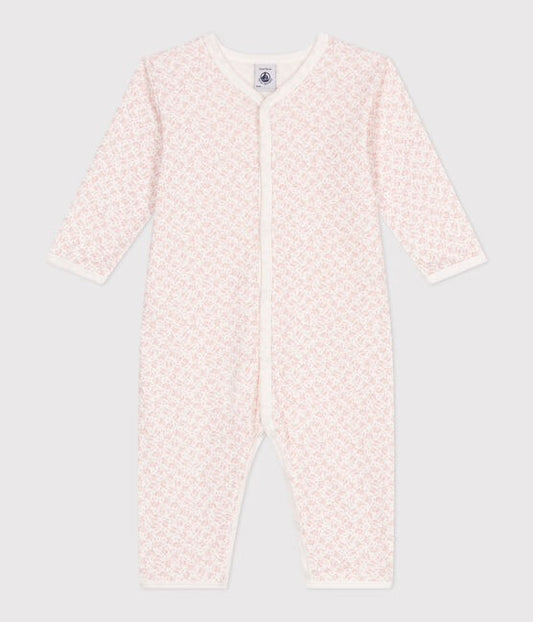 Rosa pysj fra Petit Bateau med blomsterprint og trykknapper – for jente