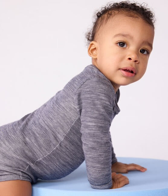Petit Bateau ullbody i blå til gutt 6–36 mnd