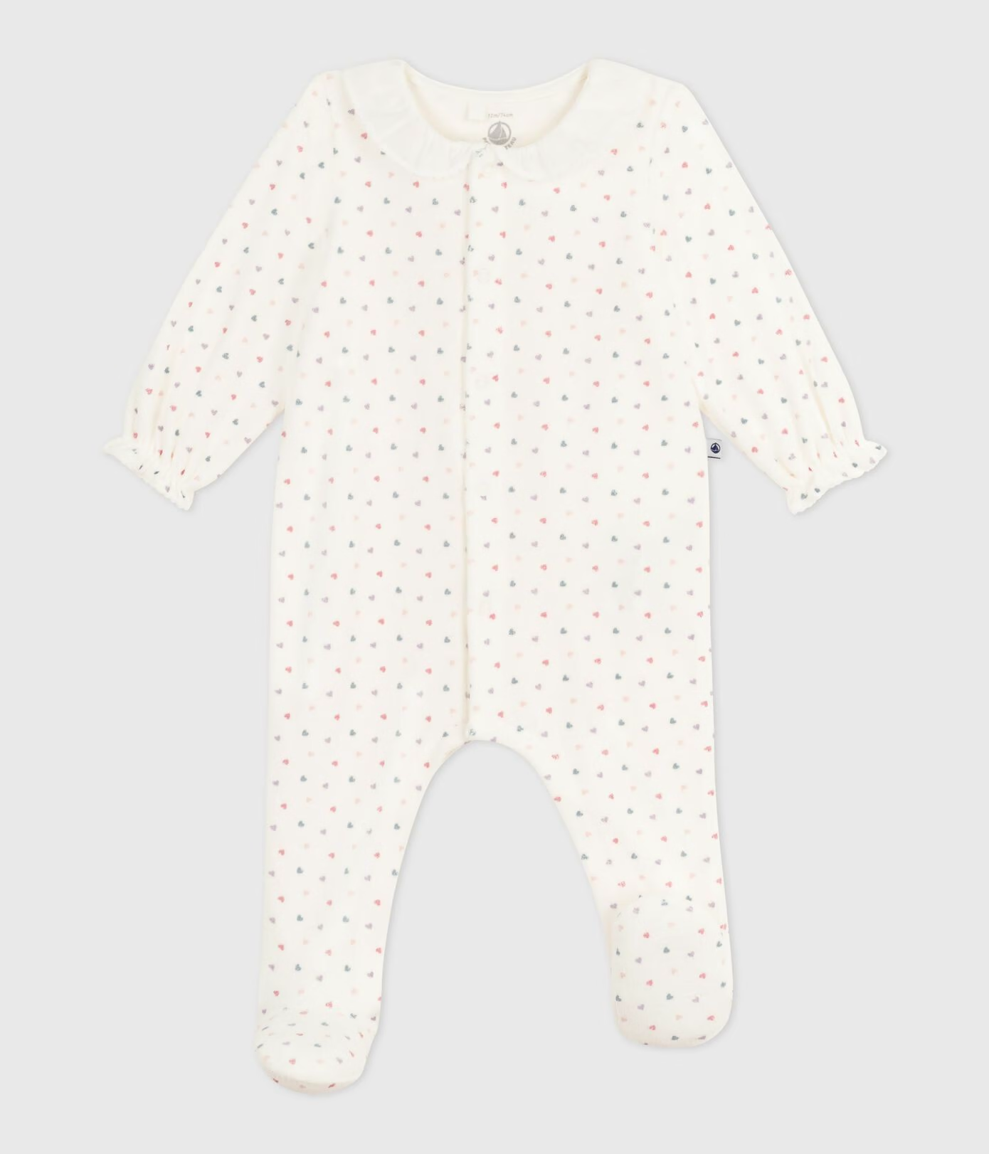 Velourdress fra Petit Bateau i hvit med hjertemønster for jente.