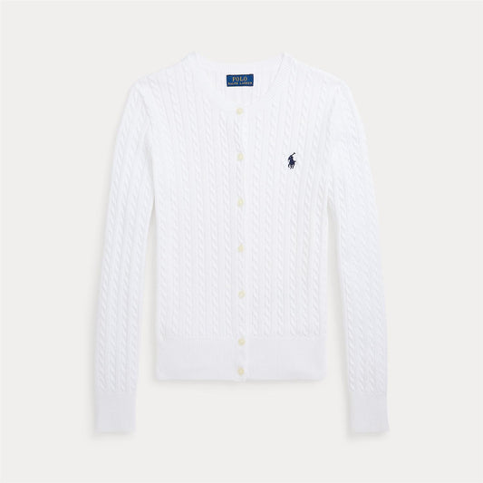 Polo Ralph Lauren hvit flettet cardigan med brodert blå hest på brystet