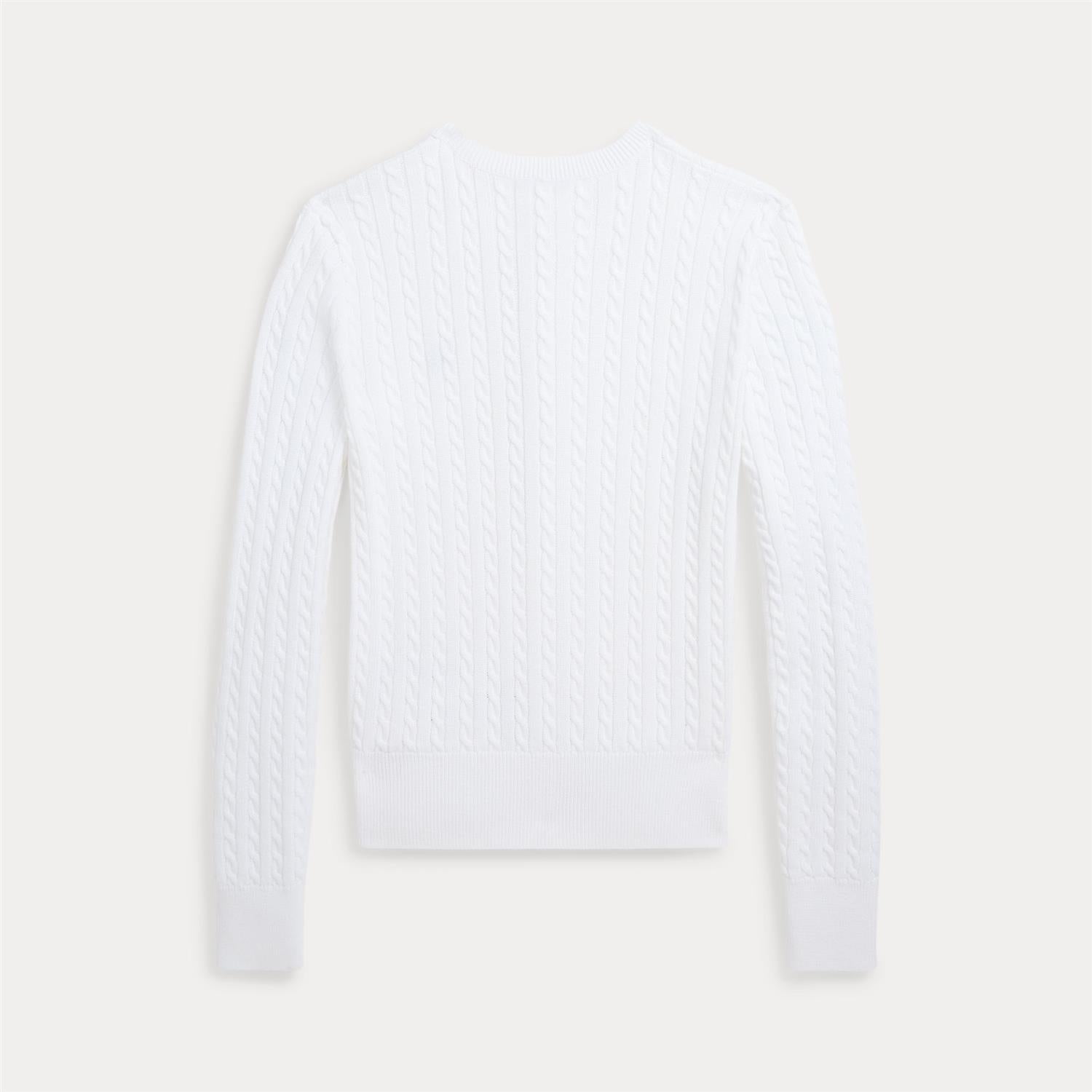 Polo Ralph Lauren hvit flettet cardigan med brodert blå hest på brystet
