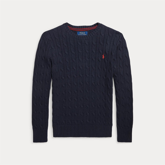 Polo Ralph Lauren mørkeblå flettet genser med logo til gutt 8–20 år
