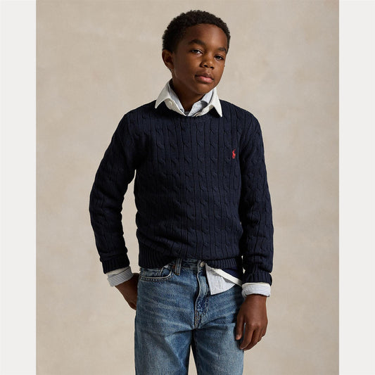 Polo Ralph Lauren mørkeblå flettet genser med logo til gutt 8–20 år