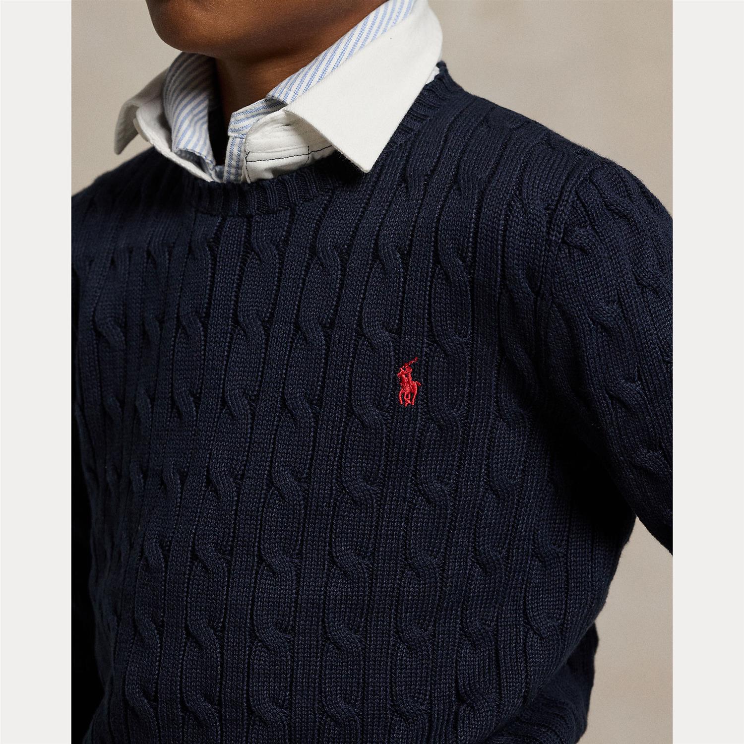 Polo Ralph Lauren mørkeblå flettet genser med logo til gutt 8–20 år