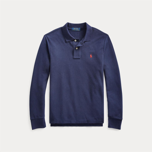 Polo Ralph Lauren blå piqué genser med brodert rød hest på brystet