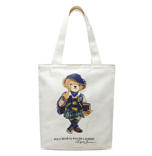 Polo Ralph Lauren tote bag i offwhite med bamsemotiv og glidelås