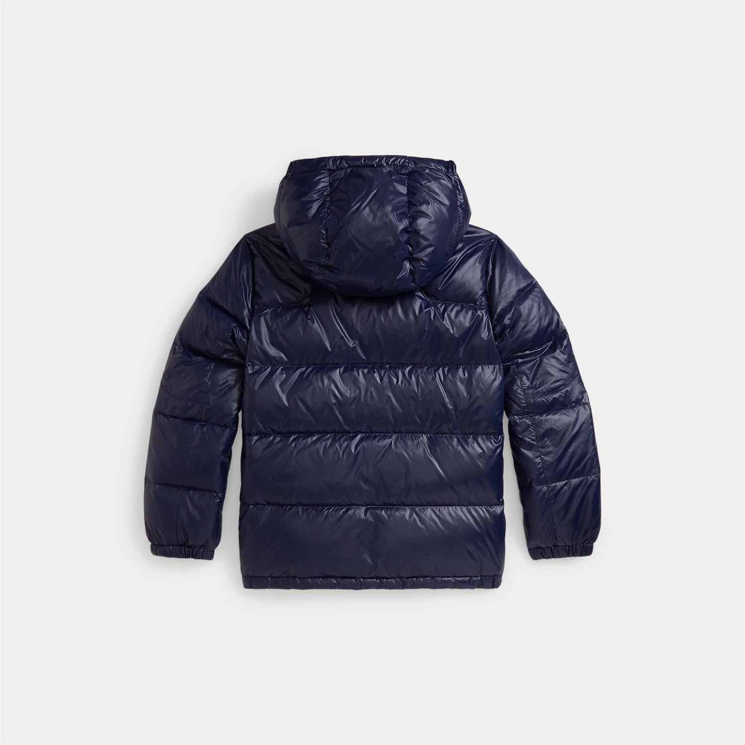 Polo Ralph Lauren glossed blå dunjakke med hette for gutt 14–20 år