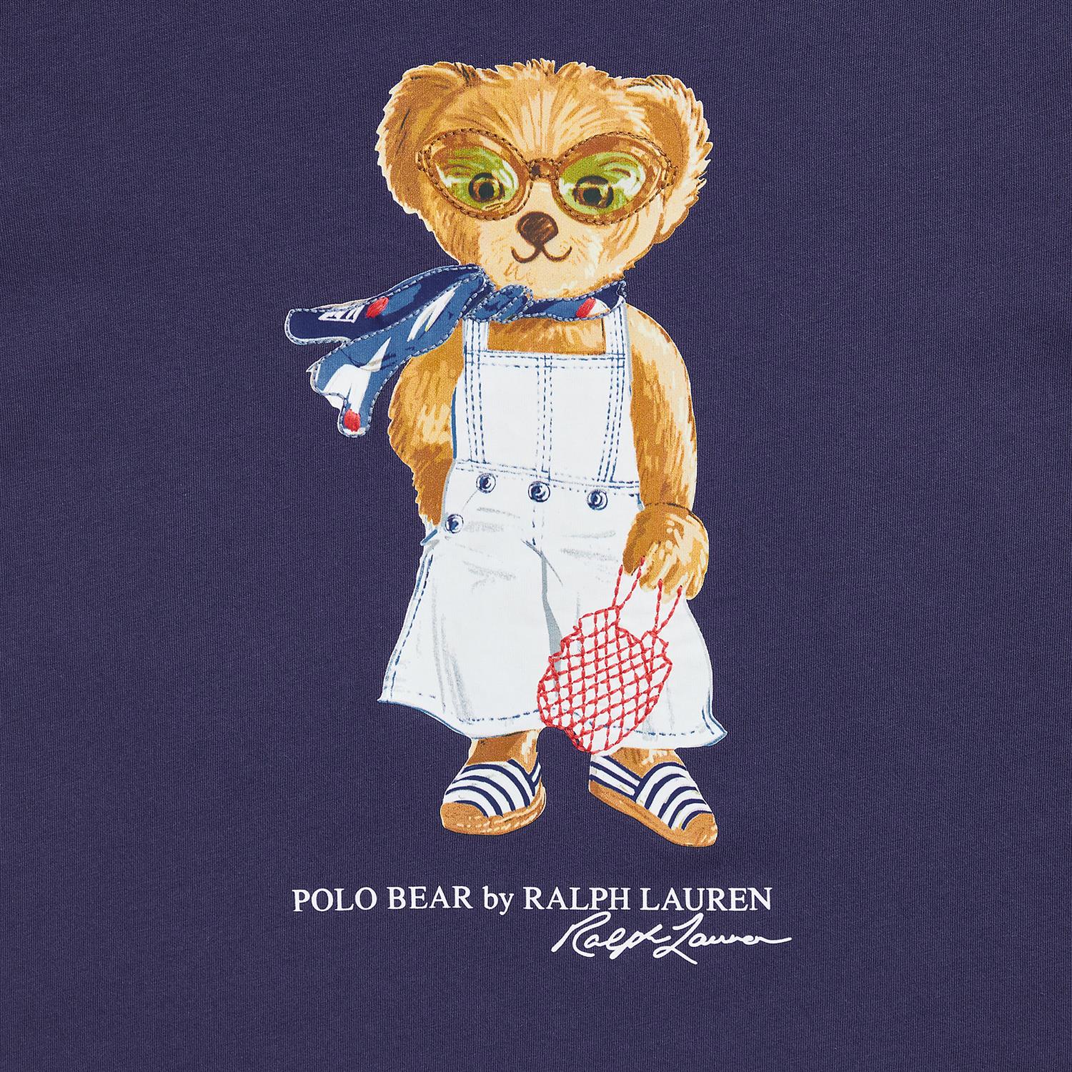 Blå t-skjorte fra Ralph Lauren med brodert bamsemotiv til jente – logovisning
