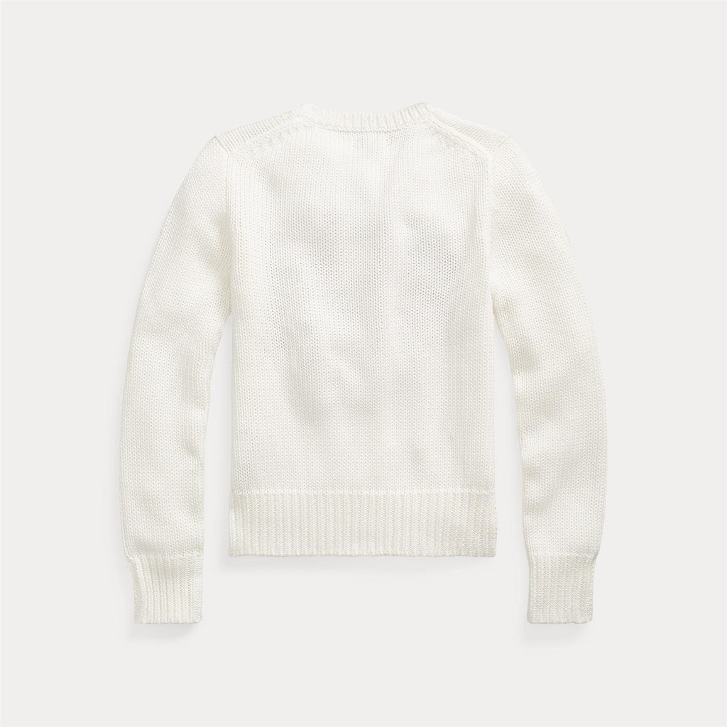 Hvit strikkegenser fra Ralph Lauren med amerikansk flagg – gutt