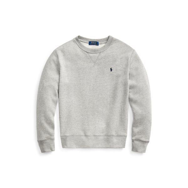 Grå fleecegenser fra Ralph Lauren med blå logo på brystet – gutt