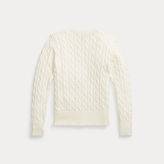 Hvit flettegenser med rosa logo fra Ralph Lauren – jente – 4–20 år – i 100% bomull