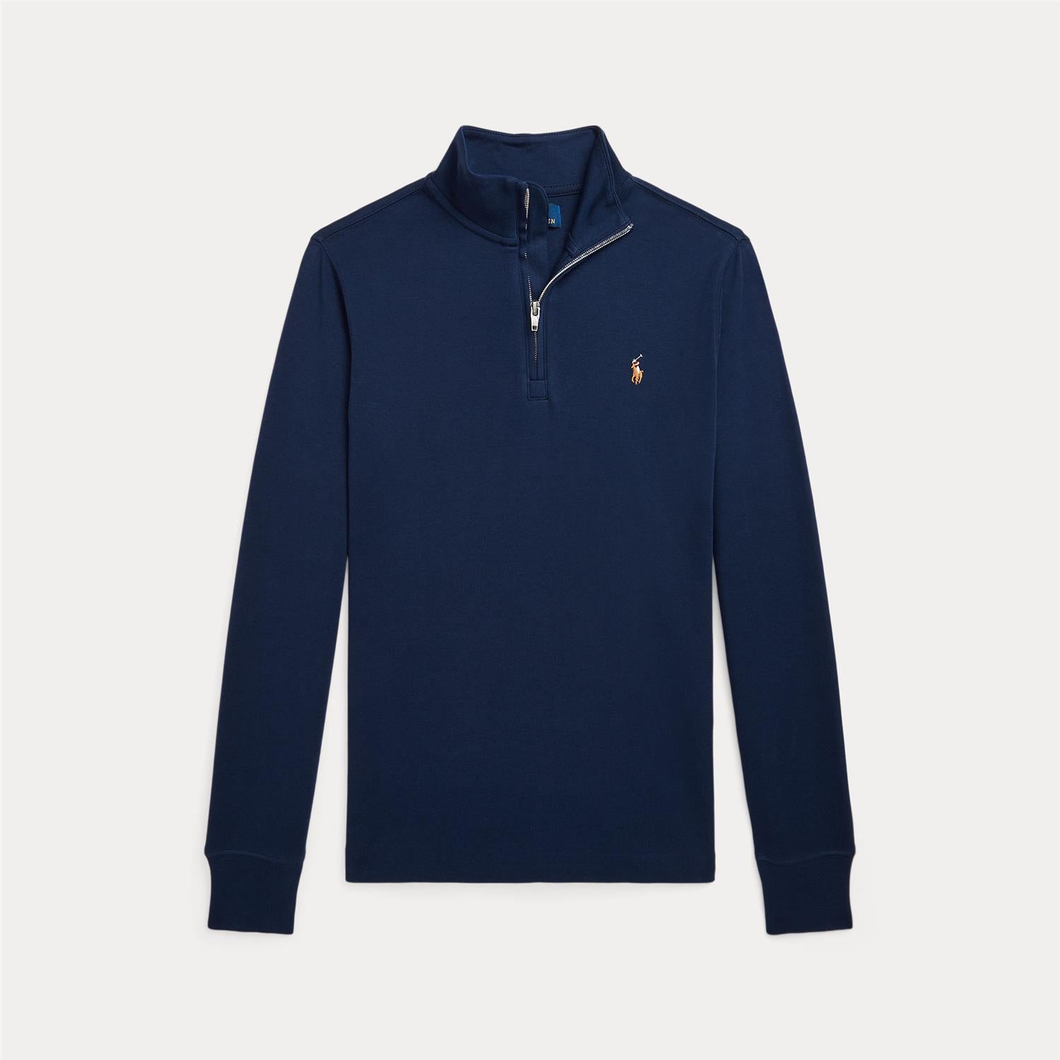 Ralph Lauren genser i blå farge med zip og liten logo på venstre bryst, tilgjengelig i størrelsene 7 år, 8-10 år, 12-14 år og 16 år.