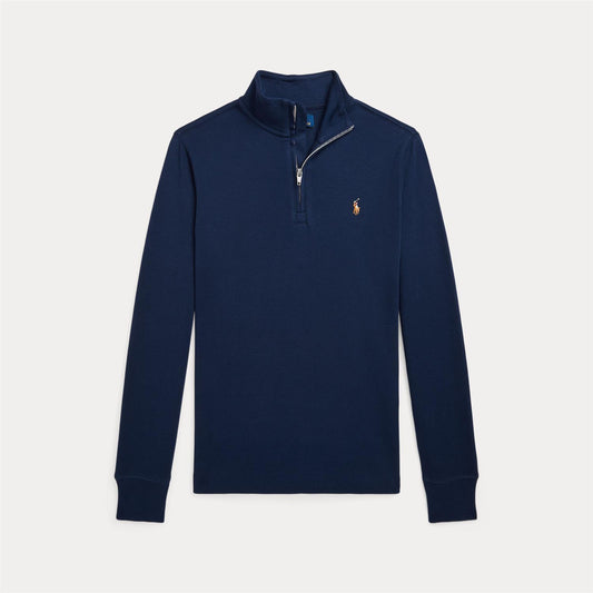 Ralph Lauren genser i blå farge med zip og liten logo på venstre bryst, tilgjengelig i størrelsene 7 år, 8-10 år, 12-14 år og 16 år.